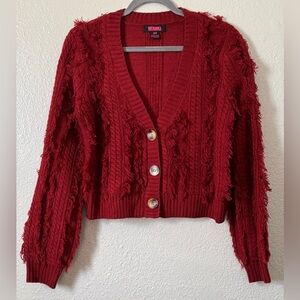 ROCK&ROLL DENIM W Sz M Rust Cropped Frayed Button Cardigan Cowgirl Boho Granola